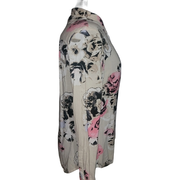 Le Chateau Cream Floral Print Long Sleeve Button Up Shirt M - Picture 5 of 6